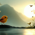Sunrise Songbird Mural Wallpaper — Soft Whimsical Landscape Mural Wallpaper - room preview 02