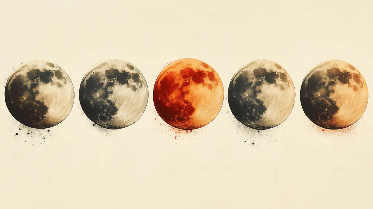 Blood Moon Quintet Mural Wallpaper — Celestial Artistic Design Mural Wallpaper - room preview 02