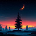 Midnight Pine Forest Mural Wallpaper — Fiery Sunset Horizon Mural Wallpaper - room preview 02