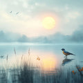 Misty Lake Morning Mural Wallpaper — Soft Impressionistic Landscape Mural Wallpaper - room preview 02