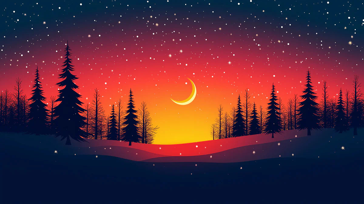 Winter Sunset Graphic Mural Wallpaper Red, Orange, and Yellow Mural Wallpaper - room preview 02
