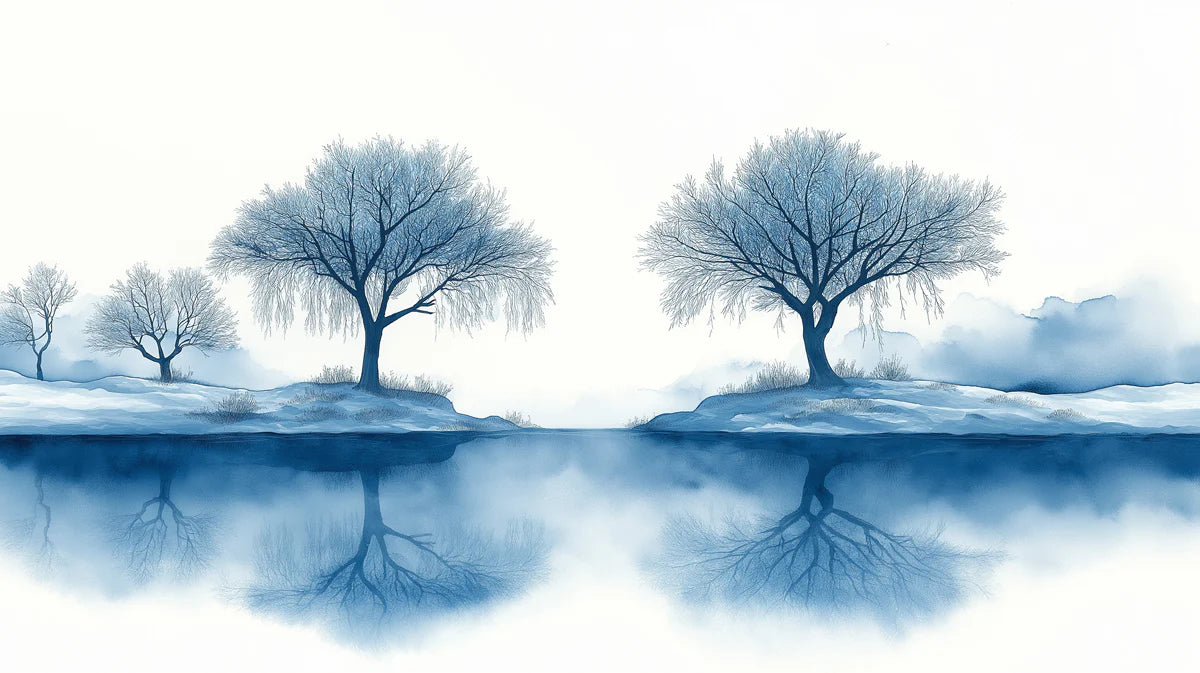 Winter Reflection Mural Wallpaper — Blue and White Landscape Mural Wallpaper - room preview 02