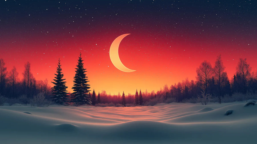 Moon Wallpaper Mural – Lunar Wall Mural – Crimson Winter Moon Red, Orange, and Black printable artwork