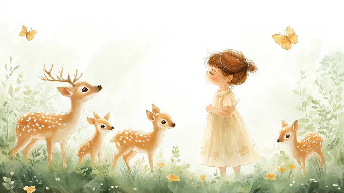 Fawn and Meadow Friends Mural Wallpaper — Whimsical Watercolor Mural Wallpaper - room preview 02
