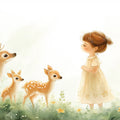 Fawn and Meadow Friends Mural Wallpaper — Whimsical Watercolor Mural Wallpaper - room preview 02
