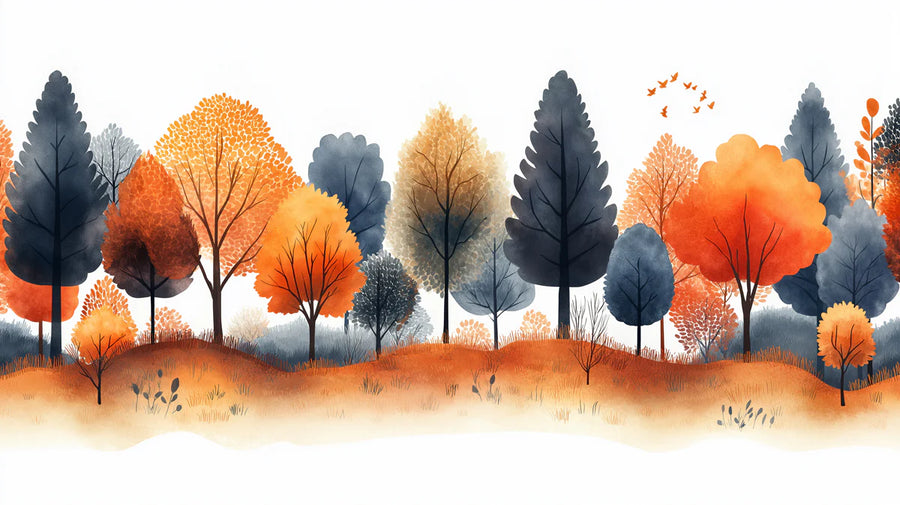 Tapete Herbstlicher Hain – Aquarell-Wald-Tapete printable artwork
