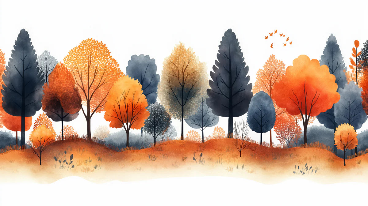Autumn Grove Landscape Mural Wallpaper — Watercolor Forest Mural Wallpaper - room preview 02