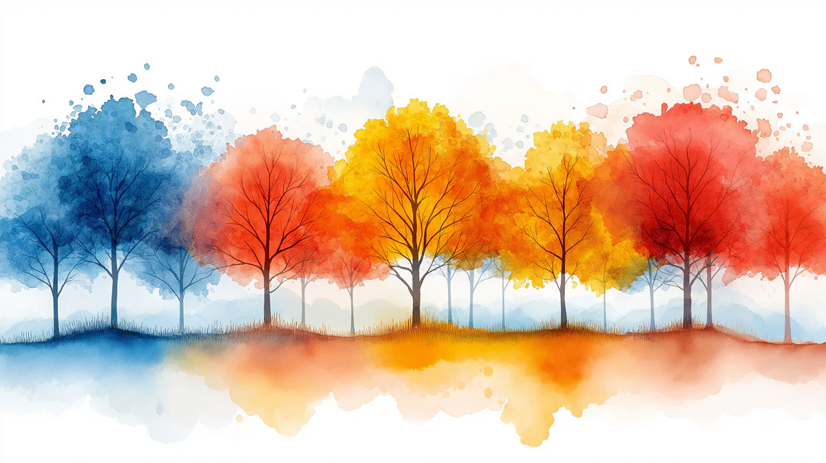 Watercolor Autumn Tree Mural Wallpaper — Vibrant Seasonal Landscape Mural Wallpaper - room preview 02