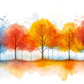 Watercolor Autumn Tree Mural Wallpaper — Vibrant Seasonal Landscape Mural Wallpaper - room preview 02