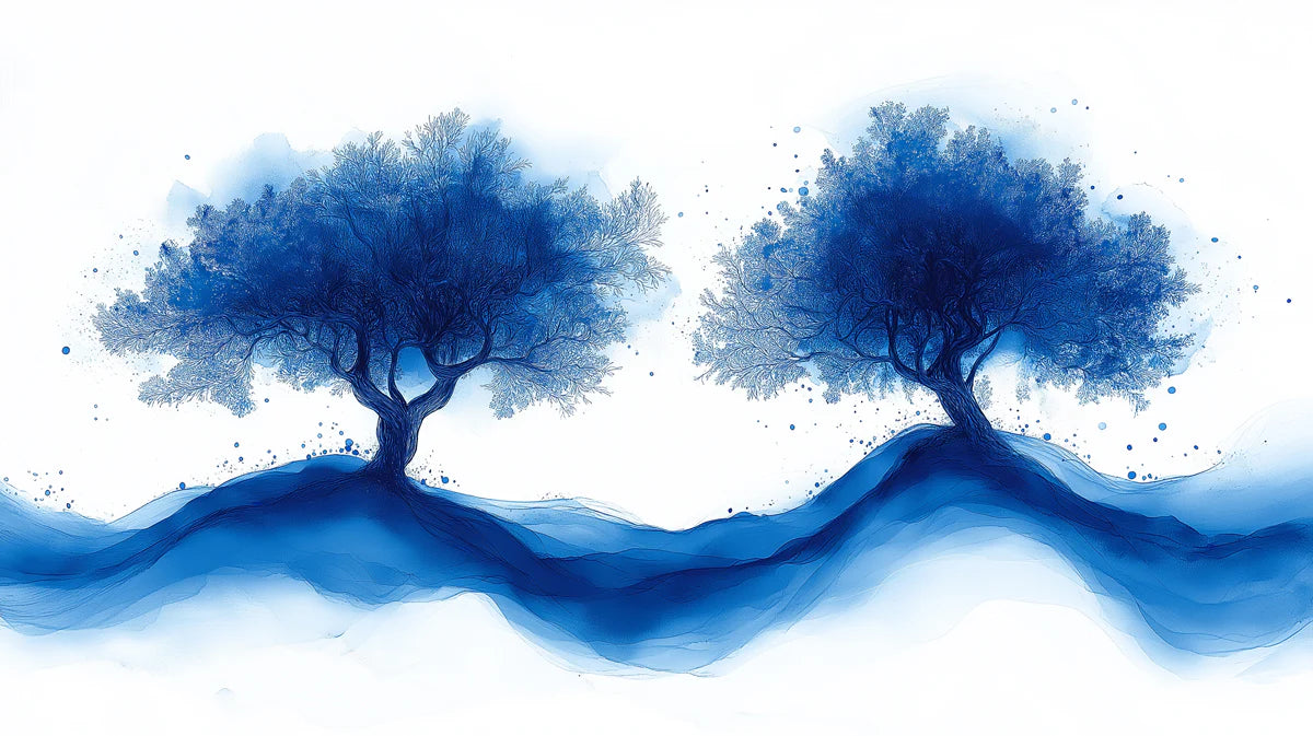 Indigo Ink Forest Mural Wallpaper — Zen Nature Design Mural Wallpaper - room preview 02