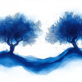 Indigo Ink Forest Mural Wallpaper — Zen Nature Design Mural Wallpaper - room preview 02