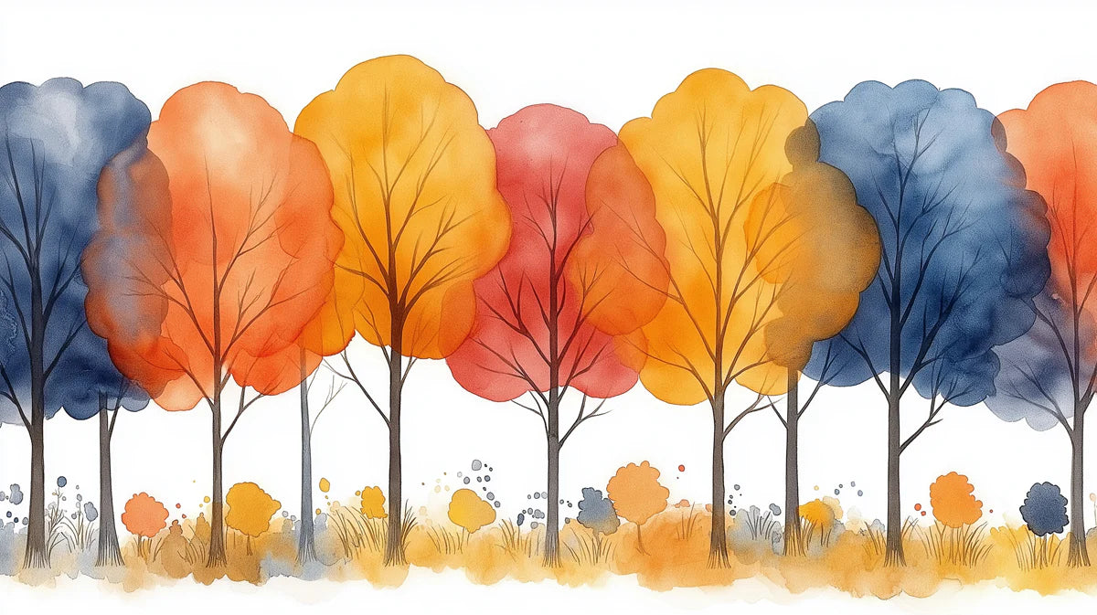 Watercolor Grove Mural Wallpaper in Vibrant Autumn Tones Mural Wallpaper - room preview 02