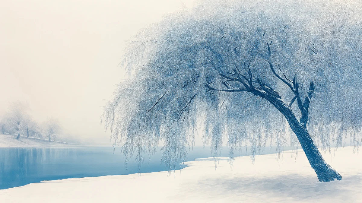 Winter Willow Mural Wallpaper — A Frosty Lake Landscape Mural Wallpaper - room preview 02