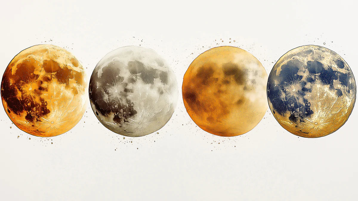 Lunar Quartet Mural Wallpaper — Artistic Celestial Moon Design Mural Wallpaper - room preview 02