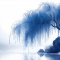 Willow Lakeside Mural Wallpaper — Atmospheric Blue Ink Wash Mural Wallpaper - room preview 02