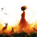 Autumn Goddess Nature Mural Wallpaper — Golden Forest Silhouette Mural Wallpaper - room preview 02