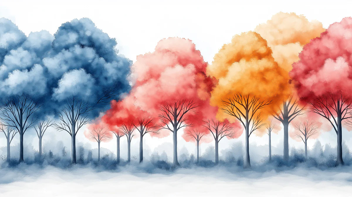 Abstract Painted Cloud Forest Mural Wallpaper —Whimsical Decor Mural Wallpaper - room preview 02