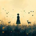 Golden Meadow Silhouette Mural Wallpaper — Whimsical Dusk Scene Mural Wallpaper - room preview 02