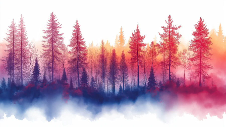 Papier peint mural Forêt au coucher du soleil ardent — Papier peint mural Art Paysage abstrait printable artwork