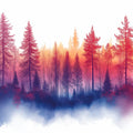 Fiery Sunset Forest Mural Wallpaper — Abstract Landscape Art Mural Wallpaper - room preview 02