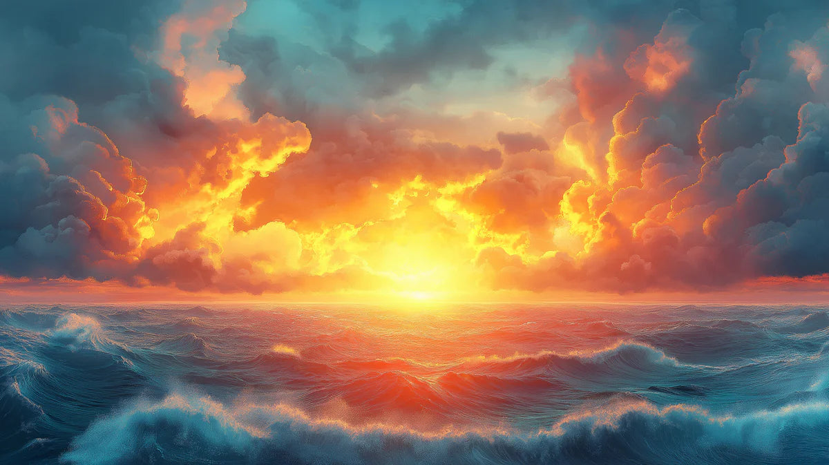 Fiery Ocean Sunset Mural Wallpaper — Dramatic Seascape Design Mural Wallpaper - room preview 02