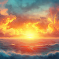 Fiery Ocean Sunset Mural Wallpaper — Dramatic Seascape Design Mural Wallpaper - room preview 02