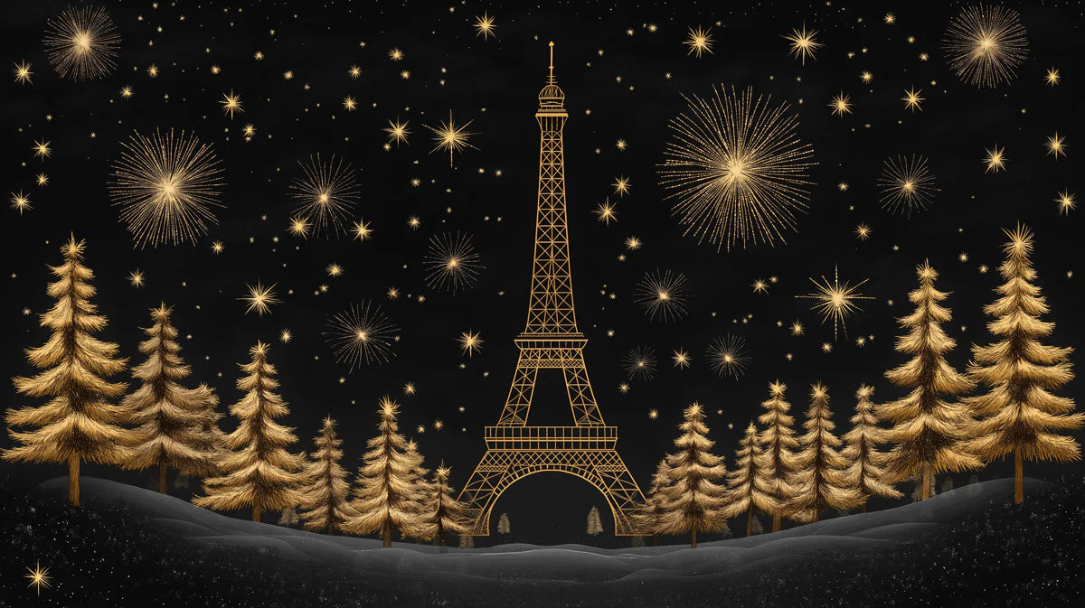 Golden Paris New Year Mural Wallpaper Gold and Black Mural Wallpaper - room preview 02