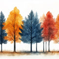 Four Seasons Treeline Mural Wallpaper — Artistic Watercolor Forest Mural Wallpaper - room preview 02