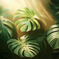 Sunbeam Monstera Mural Wallpaper Green and Gold Mural Wallpaper - room preview 02