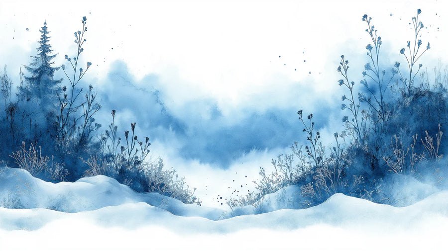 Watercolor Wallpaper Mural – Watercolour Wall Mural – Winter Forest Watercolor — Misty Blue Landscape printable artwork