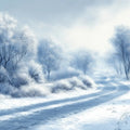 Winter Country Road Mural Wallpaper — Frosty Impressionist Landscape Mural Wallpaper - room preview 02