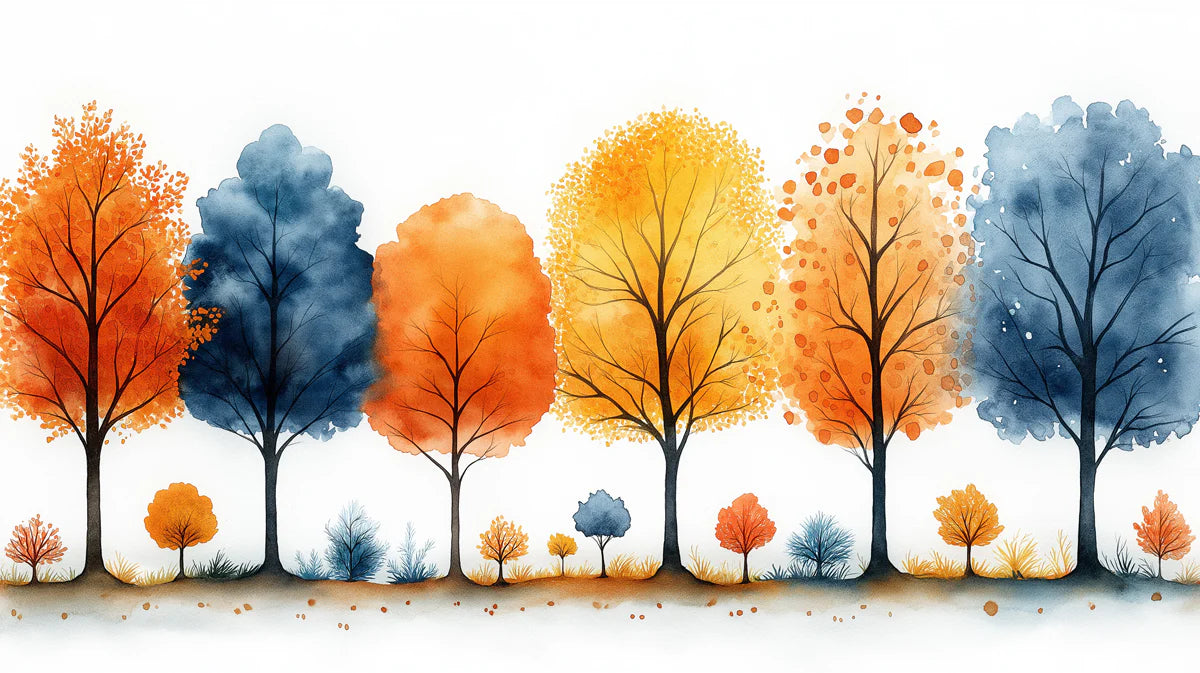 Watercolor Autumn Treeline Mural Wallpaper — Soft Seasonal Scene Mural Wallpaper - room preview 02