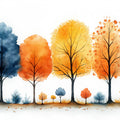 Watercolor Autumn Treeline Mural Wallpaper — Soft Seasonal Scene Mural Wallpaper - room preview 02