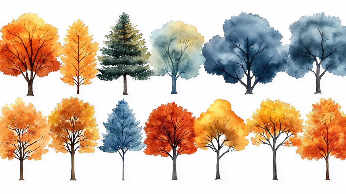 Four Seasons Tree Watercolor Mural Wallpaper — Artistic Nature Mural Wallpaper - room preview 02