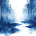 Indigo River Mist Mural Wallpaper — Painterly Forest Scene Mural Wallpaper - room preview 02