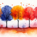 Autumn Watercolor Woodland Mural Wallpaper with Vibrant Tree Canopy Mural Wallpaper - room preview 02