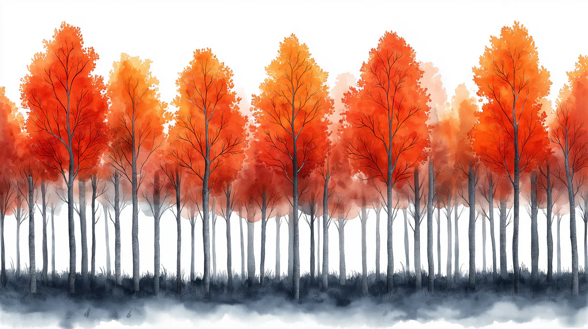Fiery Autumn Forest Mural Wallpaper — Impressionistic Woodland Scene Mural Wallpaper - room preview 02