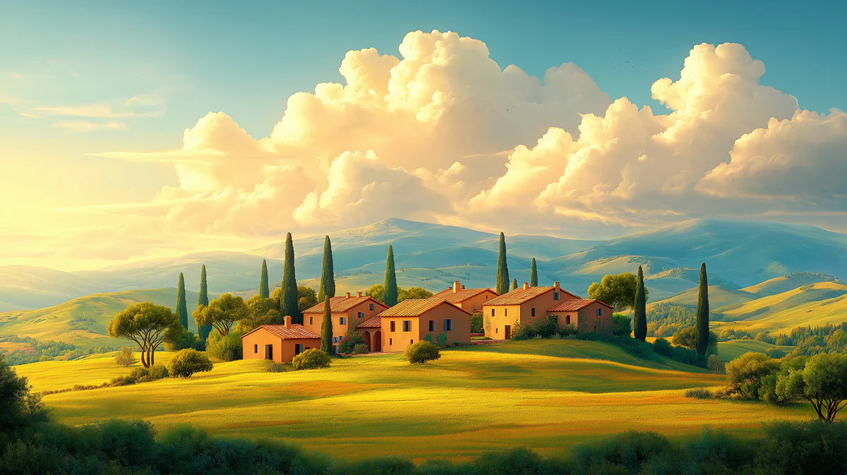 Tuscan Countryside Mural Wallpaper — Golden Hour Landscape Mural Wallpaper - room preview 02