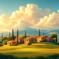 Tuscan Countryside Mural Wallpaper — Golden Hour Landscape Mural Wallpaper - room preview 02