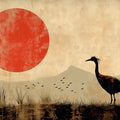 Red Sun and Crane Mural Wallpaper — Japanese Minimalist Art Mural Wallpaper - room preview 02