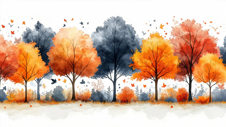 Herbstliche Baumgrenze Fototapete — Aquarell Waldlandschaft Fototapete printable artwork