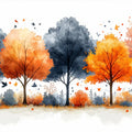Autumn Treeline Mural Wallpaper — Watercolor Forest Landscape Mural Wallpaper - room preview 02