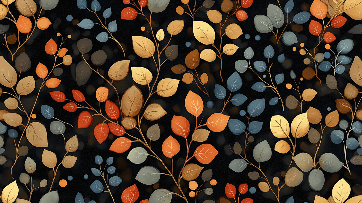 Floating Autumn Leaves Pattern Mural Wallpaper Orange, Gold, and Blue Mural Wallpaper - room preview 02