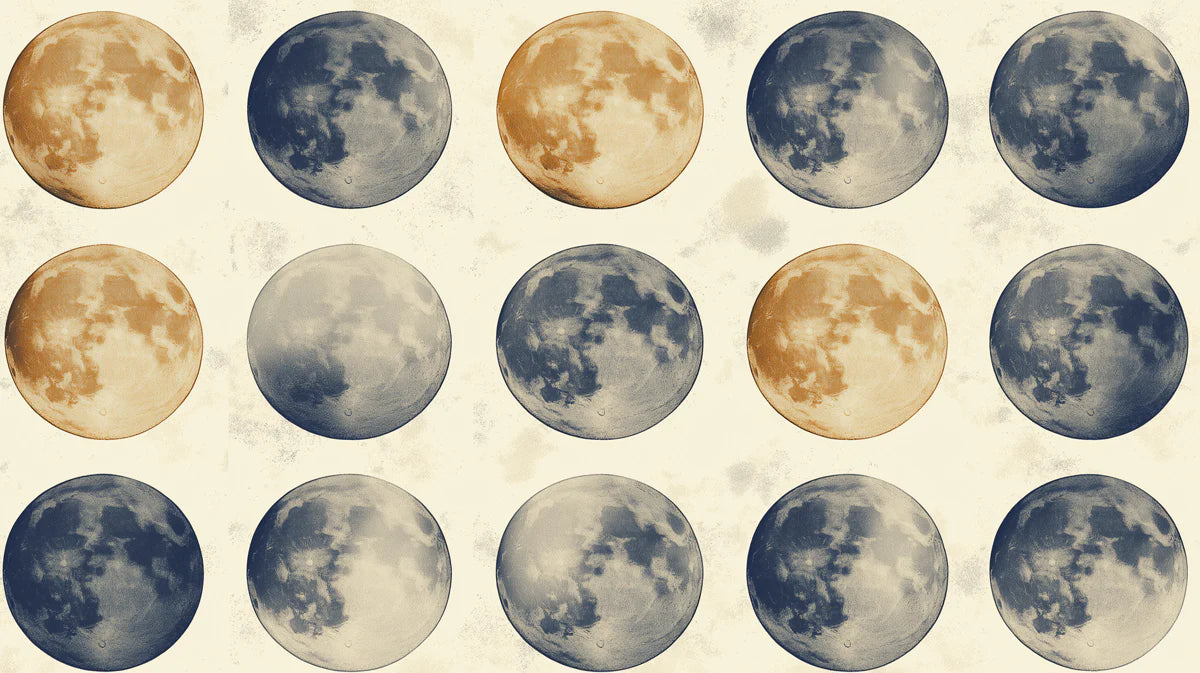Celestial Moon Checkered Mural Wallpaper in Navy and Ochre Mural Wallpaper - room preview 02
