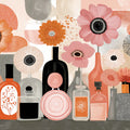 Perfume Bouquet Mural Wallpaper Pink, Orange, and Black Mural Wallpaper - room preview 02