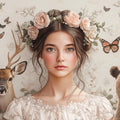 Forest Guardian Girl Floral Mural Wallpaper — Soft Pastel Mural Wallpaper - room preview 02