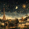 Starlight over Paris Mural Wallpaper Gold, Blue, and Orange Mural Wallpaper - room preview 02
