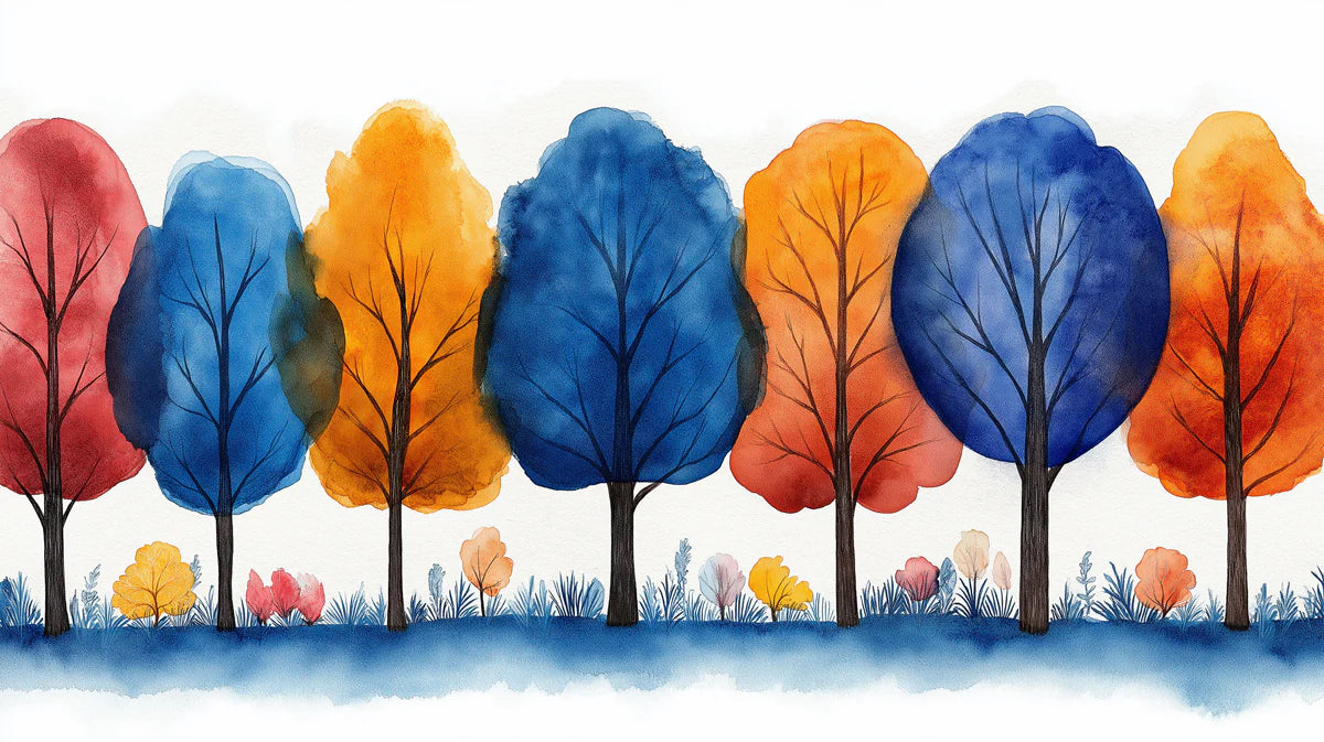 Stylized Lollipop Forest Mural Wallpaper in Vibrant Watercolors Mural Wallpaper - room preview 02