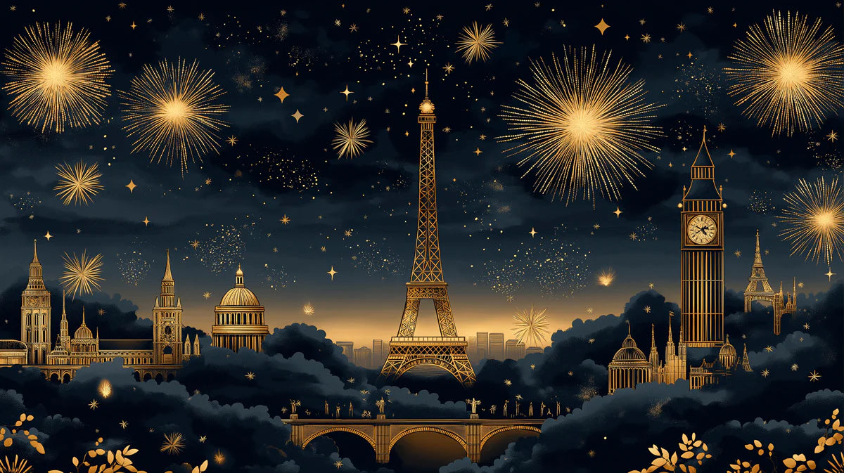 A Tale of Two Cities Mural Wallpaper Gold and Black Mural Wallpaper - room preview 02