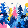Electric Forest Mural Wallpaper — Playful Whimsical Landscape Mural Wallpaper - room preview 02